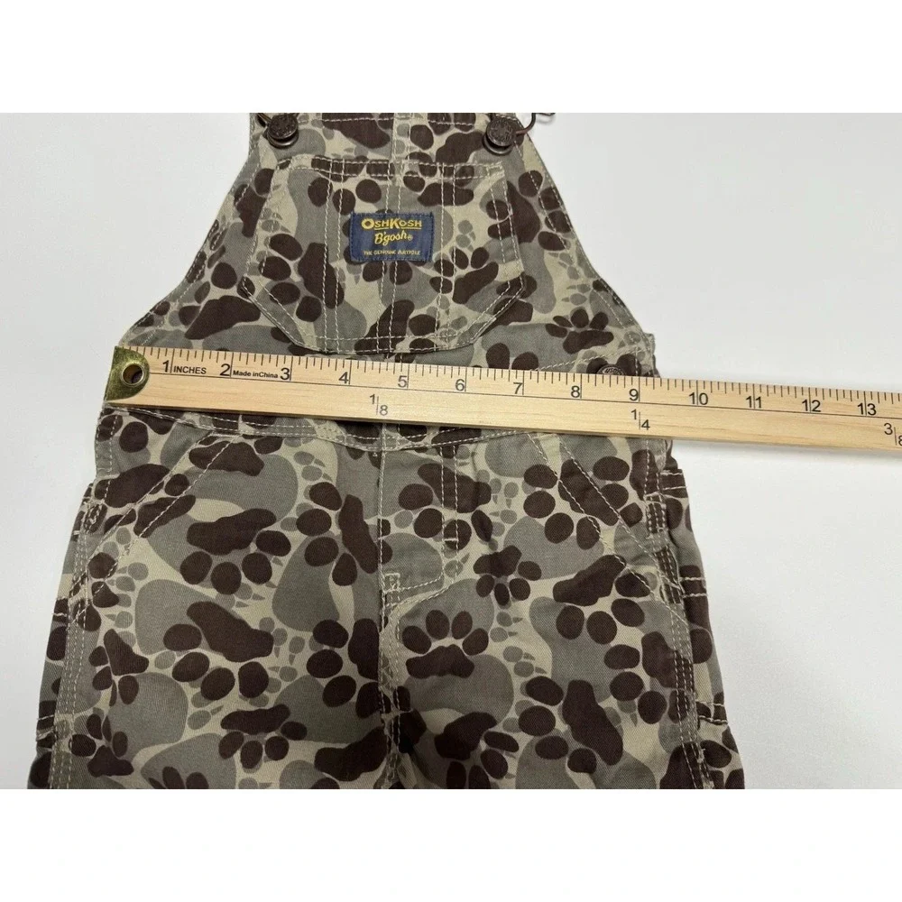Oshkosh B'Gosh 12 months Vestbak Overalls Brown Dog Paw Print Camouflage Camo‎